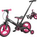 JMMD 6 in 1 Toddler Bike with Push Handle for Kids 18-60 Months, 12" Foldable Balance Bike with Training Wheels, Pedals, Brakes, Kickstand, Push Tricycle Toddler Gift & Toys for Boy & Girl