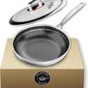 Non Stick Frying Pans, Stainless Steel Pans Tri-Ply Frying Pan with Lid, Non-Toxic PFAS PFOA PTFE Free, Metal Utensil Dishwasher & Oven Safe Induction Compatible (10-inch)