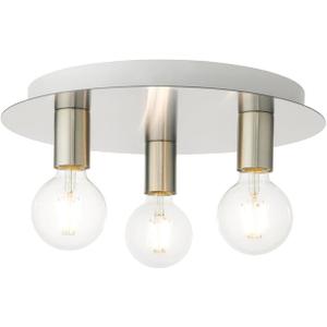 Livex Lighting, 45873-91, Hillview, Medium Flush Mount, Brushed Nickel with White Canopy