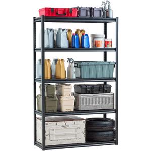 VEVOR Storage Shelves, 3000 lbs, 5 Tier Garage Storage Shelving, 18" D x 48" W x 78" H Adjustable Metal Shelves for Garage Shelves Utility Rack Shelf, Ideal for Kitchen, Warehouse, Basement, Black