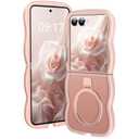 KMAMBAG [Magnetic Stand & Wave Frame] Case for Samsung Galaxy Z Flip 7 [Fit for MagSafe] [Military Drop Protective] Not Yellowing Translucent Z Flip 7 Phone Ring Cover for Women Men 6.9" Pink