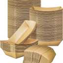 MotBach 100 Pack 2lb Paper Food Trays, Heavy-Duty Paper Food Boat Disposable Serving Basket Tray for French Fries Nachos Snack Hot Dog Taco BBQ Popcorn Party Picnic Wedding Party (Brown)