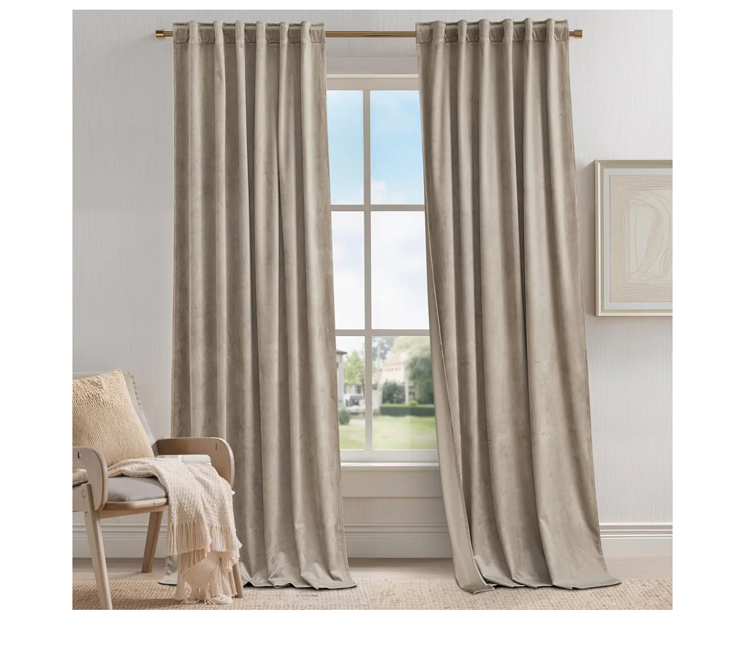 KGORGE Taupe Velvet Curtains 96 inches 2 Panels, Elegant Velvet Blackout Curtains for Bedroom Living Room, Soft Room Darkening Thermal Insulating Window Drapes, Back Tab Rod Pocket, W 52 x L 96 Taupe