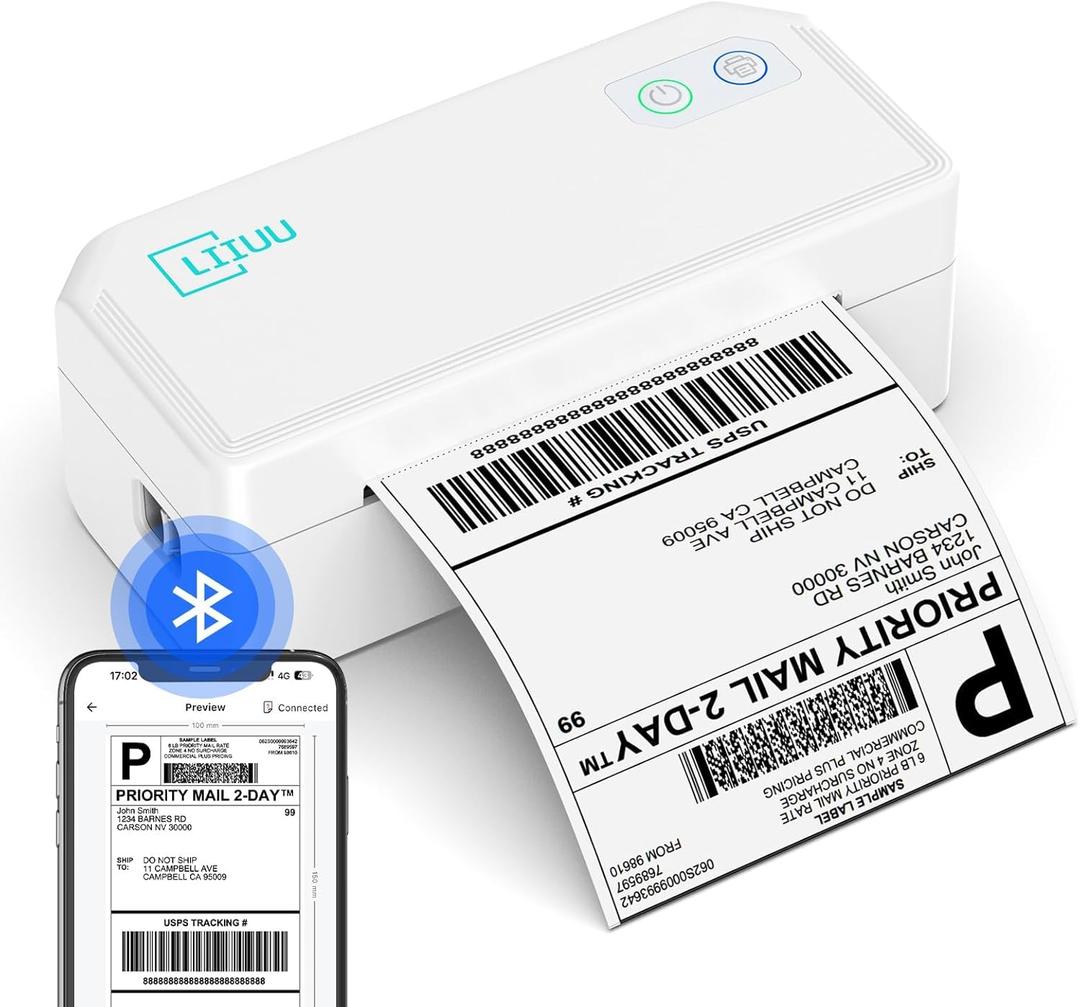 Thermal Shipping Label Printer, 4x6 Bluetooth Label Printer for Shipping Packages Small Business Mailing, Support iOS, Android, Mac, Windows, Chrome, Used for UPS, USPS, Ebay, Etsy, Amazon