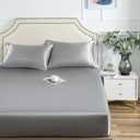 Satin Fitted Sheet, Twin Fitted Sheet Only, 1 - Piece Ultra Soft Deep Pocket Single Silk Bottom Bed Sheet Twin - Light Gray