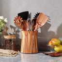 Wooden Utensil Holder for Countertop, 360 Rotating Kitchen Utensil Holder, 7.2"x 6" Large Acacia Wood Crock, Farmhouse Kitchen Decor