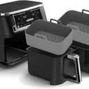 2Pcs Air Fryer Silicone Liners Rectangular for Ninja Foodi Dual DZ201 8QT/DZ090 6QT/Ninja DoubleStack SL201 8QT, MMH Reusable Airfryer Pot Baking Basket | Non-stick | Easy Cleaning | Food Safe | Gray