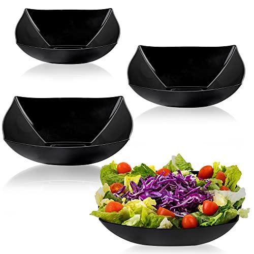 PLASTICPRO Disposable Square Serving Bowls, Party Snack or Salad Bowl, Plastic Black Pack of 4, 32 OUNCE, Black