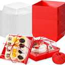 Jingmore 50 Pcs Charcuterie Boxes with Clear Lids 5'' Disposable Square Dessert Boxes Paper Food Box Bakery Containers for Party Cake Cookie Sandwich (Red)