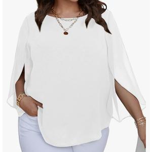 SCOMCHIC Plus Size Blouses for Women Summer Chiffon 3/4 Sleeve Tunic Tops Dressy Scoop Neck Casual Loose Flowy Shirts, 3XL