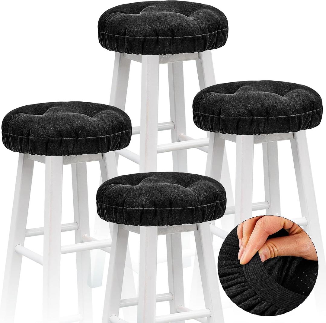 Marsui 4 Pieces Soft Stool Covers Round Bar Stool Cushions with Elastic Band Padded Seat Covers Nonslip Round Seat Cushions for Chairs Slipcovers(13 Inch,Black)