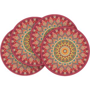 Artoid Mode Red Mandala Vinyl Plastic Placemats Set of 4, 14 Inch Washable Non-Slip Woven Round Table Mats for Party Kitchen Dining Decor (12" x 18", Rectangular)