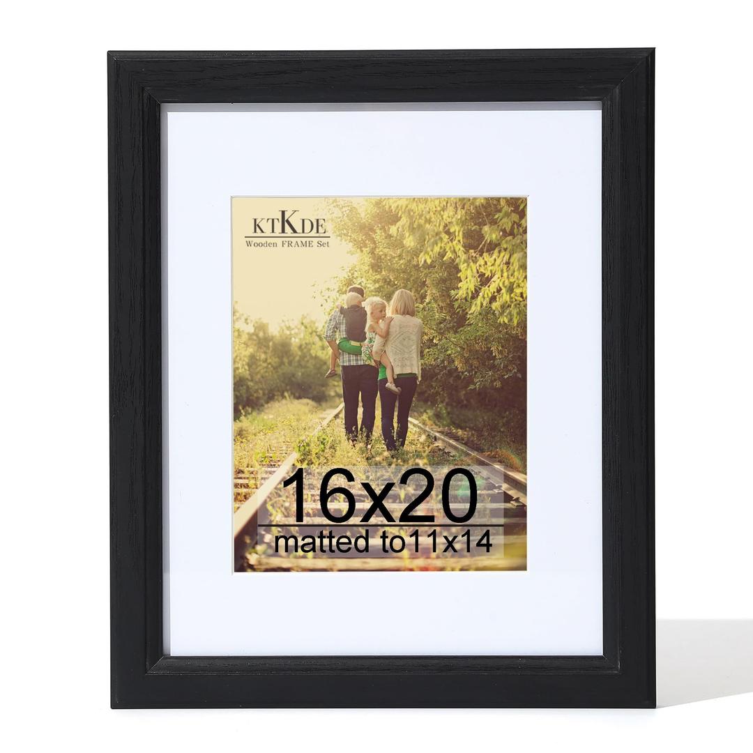 KTKDE 16x20 Picture Frame Real Glass,Poster frame Display Pictures 11x14 with Mat or 16x20 Without Mat, Modern Style Wood Composite Frame,Gallery Wall Frame Wooden Blackbest gift