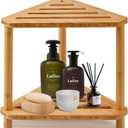 Bamboo Corner Shower Stool,2-Tier Waterproof Shower Stool for Inside Shower Shaving Leg,Small Spaces,Shower Foot Rest with Storage Shelf,Shower Bench,Bath Seat,Corner Nightstand gift for women mom
