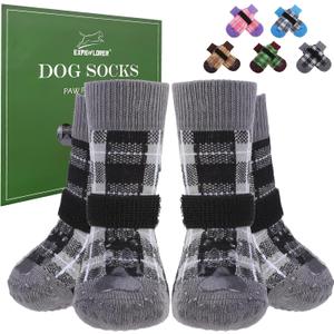 EXPAWLORER Dog Socks for Hardwood Floors, Dog Booties for Winter, Dog Boots & Paw Protectors Pavement to Prevent Licking, Anti Slip Dogs Shoes for Small Medium Large Senior Dogs,Black,  M