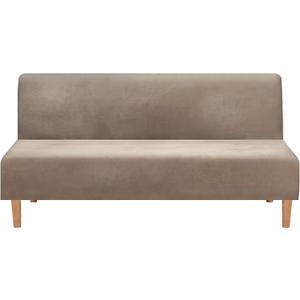MIFXIN Armless Futon Slipcover Velvet Stretchy Folding Sofa Cover Elastic Washable Couch Sofa Furniture Protector for Futon Moving Sofa Bed Without Armrests (Velvet Taupe) 1"D x 1"W x 1"H