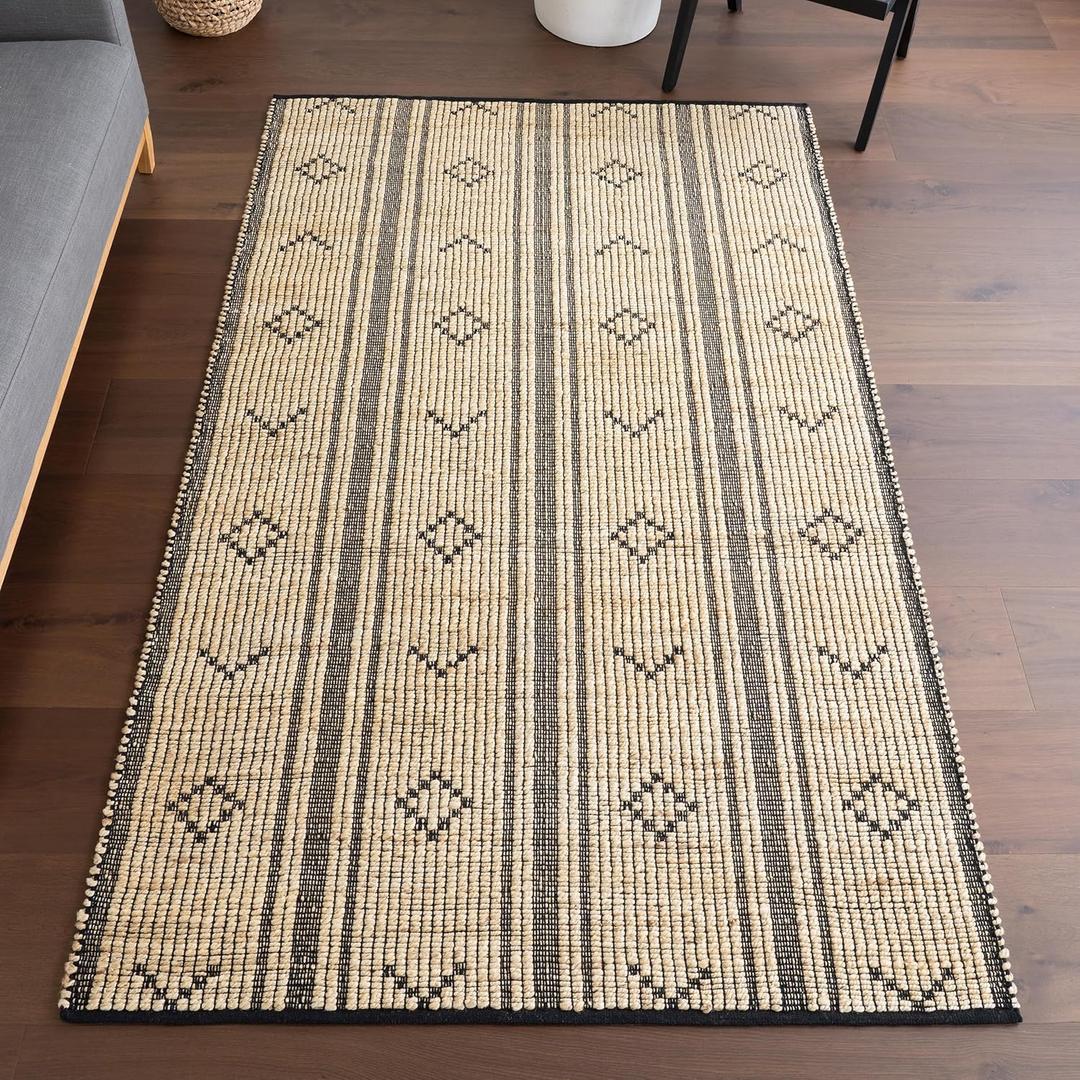 nuLOOM Aubriella Striped 5x8 Jute Area Rug for Dining Room Living Room, Natural/Black