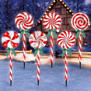 6 Pack Christmas Lollipop Pathway Lights Outdoor with Bows, 22.8" 120 LED Peppermint Candy Cane Lights 8 Modes Timer Waterproof for Xmas Garden Yard Outsides Decoration(Red White)