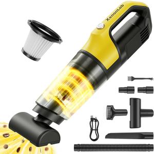 Handheld Vacuum Cordless 1.1 Pounds Car Vac 10000PA Hand Held Vacuums 4-in-1 Hand Vac Cordless Rechargeable HEPA Filter Large Capacity Dust Cup for Car Office Home Pets Hair (Yellow)