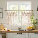 jinchan Floral Linen Kitchen Curtains with Attached Valance 24 Inch Length Farmhouse Cafe Tier Curtains for Living Room Bathroom Rustic Half Window Light Filtering Small Drapes 2 Panels Taupe