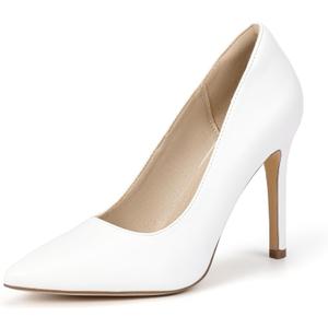 IDIFU IN4 Women's Pumps High Heels Closed Toe Stiletto Pointed Toe Dress Shoes Wedding Prom Bridal Daily Work Office Business Trendy Fashion Sexy Comfortable Pumps Dressy Shoes (11, 4 Inch White)