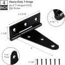 4 Pack 4 Inch T-Strap Shed Door Hinges Heavy Duty, Barn Door Gate Hinges with Screws, Tee Hinges for Wooden Fences, Yard, Patio Door, Black Wrought Hardware Iron Rustproof