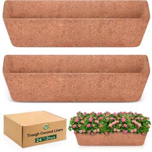 Halatool 2 Pack 24 Inch Window Box Liners, Pre-Formed Coco Fiber Replacement Liner, Natural Coconut Coir Planter Liners for Wall Hanging Basket, Flower Pot, Fence and Railing