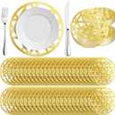 Tinlade 100 Pcs Gold Round Paper Placemats Laser Cut Geometric Pattern, 12 inches