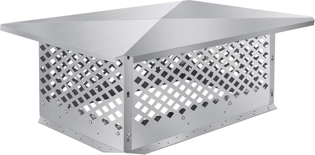 Chimney Cap, Chimney Cover, Bottom Installation Method Adjustable to Fit Outside Existing Clay Flue Tile Dimensions All Stainless Steel Structure, with Meshes, Bolts, Screws (14" x 34")