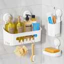 LEVERLOC Shower Caddy Suction Cup Set Shower Organizer & Soap Holder & Toothbrush Holder, Bathroom Shelf Basket NO-Drilling, Removable Suction Storage Waterproof Bathroom Caddy, White