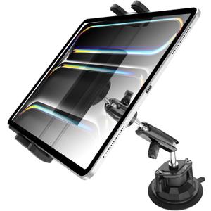 Charchendo Tablet Holder for Car Truck SUV Dashboard Windshield, Strong Suction Cup Tablet Phone Mount with 7.5" Metal Arm 360 Rotation Fits iPad Pro 13/12.9/Air/Mini, Galaxy Z Fold, 4-13" Devices