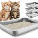 Fhiny 4Pack Stainless Steel Kitten Litter Box, Small Size Low Entry Metal Cat Open Litter Pan Potty Kitten Training Toilet Odor Control Smooth Surface (2XL:15.7 11.8 2 in)