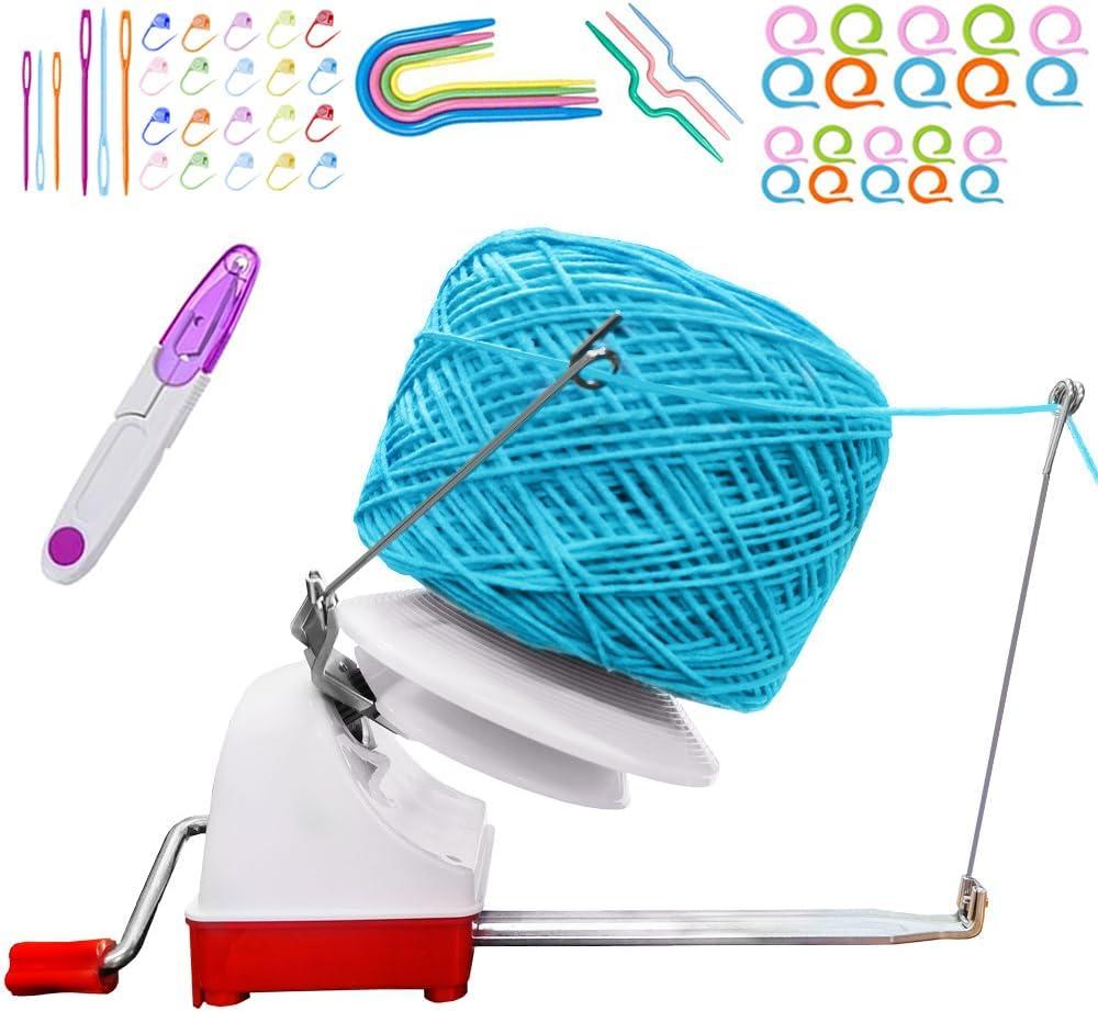 Large Capacity Yarn Ball Winder - Yarn Winder Easy to Set Up and Use - Hand Operated Yarn Winder 10 Ounce Capacity + 53 Pieces Stitch Knitting Needles + 1 Pieces Scissors