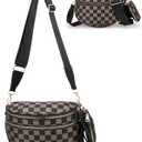 Checkered Crossbody Bum Bags for Women, Nylon Sling Bags with Shoulder Strap, Large Capacity Checkered Purse Bag (Brown)