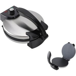 10in Electric Tortilla Maker, Electric Tortilla Press Maker, Tortilla Maker Press, Knob Temperature Control Anti Stick Roti Maker Machine with Stainless Steel Cover for Home Shop