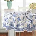 Blue Floral Oval Tablecloth 60x84 Inch, Blue and White French Country Tablecloth, Rustic Floral Polyester Waterproof Tablecloth for Farmhouse Kitchen Decor/Indoor and Outdoor Tables/Parties/Picnics