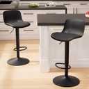 Kidol & Shellder Bar Stools Set of 2 Black Adjustable Swivel Counter Height Stools, Modern PU Leather Upholstered with Backs Barstools for Kitchen Island