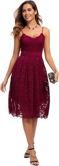 Atnlewhi Womens Spaghetti Strap V Neck Sleeveless A Line Lace Dresses for Evening Cocktail Formal Wedding Guest (Medium, Nude Pink)