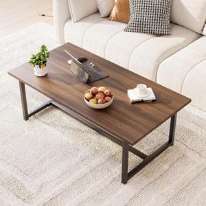 35.4" Rectangular Coffee Table for Living Room, Modern Industrial Style Coffee Table Center Table with Metal Frame for Small Space, Apartment, Office, Easy Assembly, Walnut