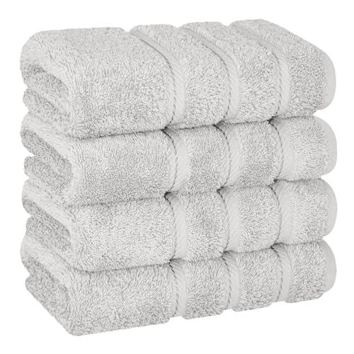 American Soft Linen Luxury Hand Towels for Bathroom, 600 GSM Heavy Weight 16x28 Size 100% Cotton Turkish 4 Piece Hand Face Towel Set, Silver Grey Hand Towels