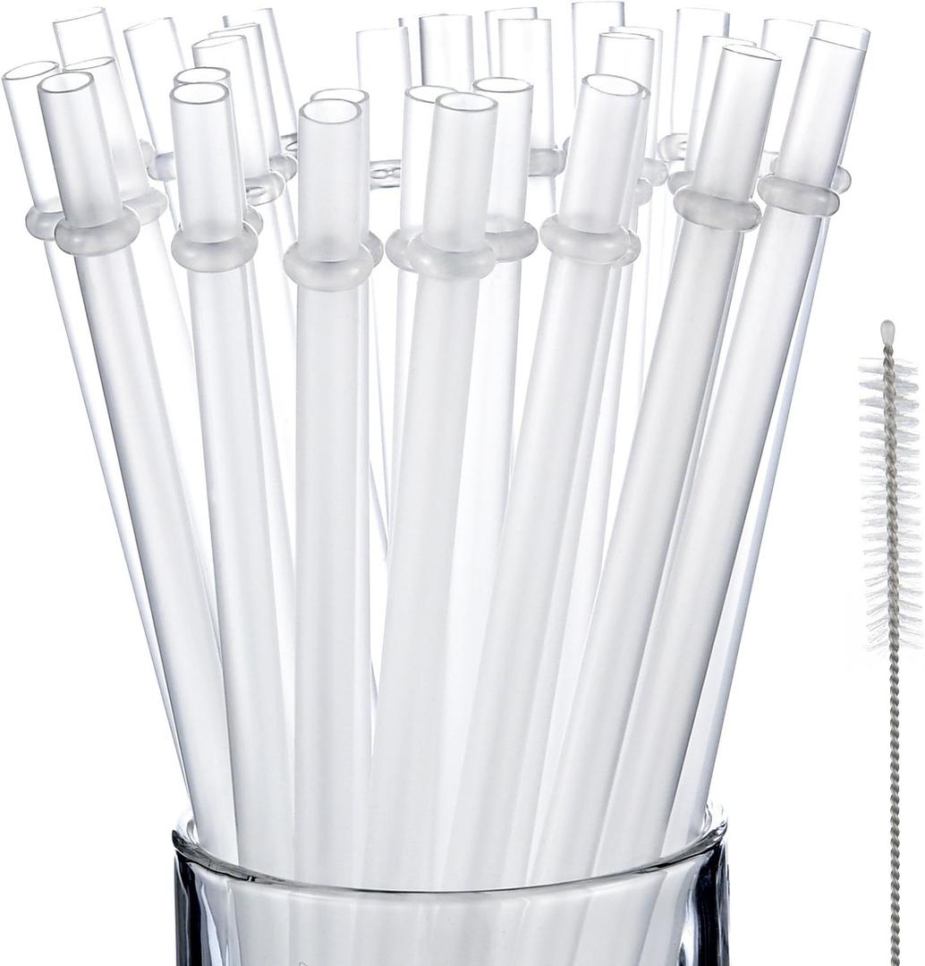 Jovitec 50 Pieces Plastic Straws Reusable for Tumblers Mason Jars Milkshakes Smoothies Reusable Hard Plastic Drinking Straws with Cleaning Brush(11 Inch,Clear)