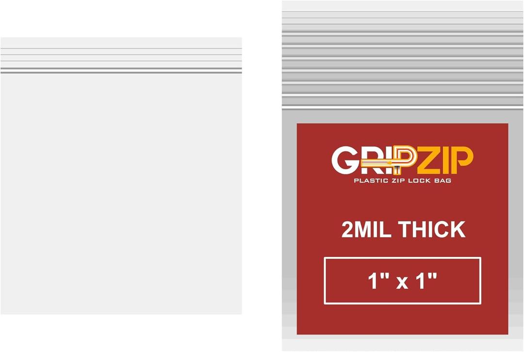 GRIPZIP 500 Pcs 1"x 1" Clear Plastic Reclosable Zip Poly Bags | 2 Mil Thick Durable and Versatile Bags for Travel, Storage, Organization, Shipping | Heavy Duty Baggies with Resealable Zip