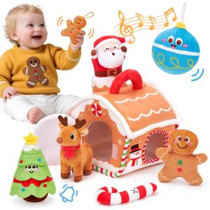 hahaland Baby Toy for 612 Months  Musical & Sensory Plush Toy Set with Gingerbread House, Santa, Reindeer & Rattles, Soft Infant Activity Toys, Baby Easter Basket Stuffers