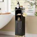 Bathroom Storage Cabinet, Small Corner Floor Hutch with 2Hooks,Narrow Toilet Paper Cabinet with Adjustable Shelf,Morden Bathroom Organizer for Small Spaces,Black