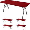 Fitted Tablecloth for 8 Foot Rectangle Tables-4 Pack Red Elastic Outdoor Picnic Table Cover-Spandex Stretch Christmas Table Cloths 8ft for Camping Dining Room Patio Kitchen Banquet Party 30'' x 96'' | 4 Pack