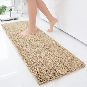 Arotive Luxury Chenille Bathroom Rug Mat, Extra Soft Thick Absorbent Shaggy Bath Rugs, Non-Slip Machine Wash Dry, Plush Bath Mats for Bathroom, Shower and Tub, 47x17, Beige