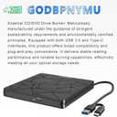 External DVD Drive USB 3.0 USB-C CD Burner CD/DVD Player Optical Drive, Portable CD DVD Disc Copier for Laptops and PC Compatible with Windows 7/8/10/11, Linux, and Mac OS