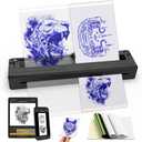 Wireless Tattoo Stencil Printer, Portable Bluetooth Thermal Tattoo Printer with App Custom-Size A4, Print Realistic Portraits, 10 Transfer Papers, Works for Phone/Tablet/PC (Black)