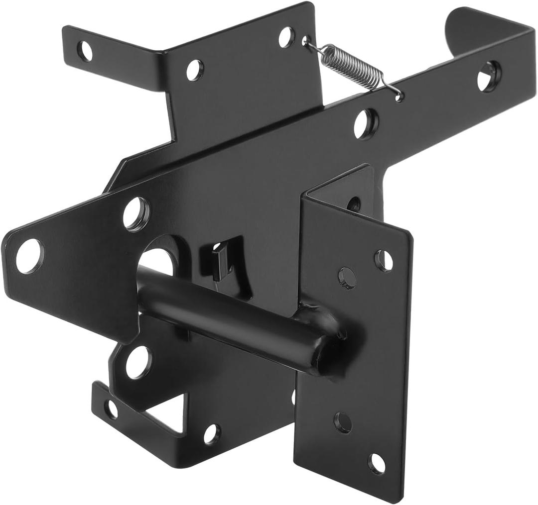 VEVOR Self-Locking Gate Latch, Metal Heavy Duty Automatic Gravity Lever, Door Latch Hardware with Multiple Lock Holes, Matte Powder Coating Finish, Ideal for Fence, Garage, Pool, Garden, Black