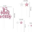 3 x Glittery 16th Happy Birthday Cake Topper with Star,Personalised 16 Birthday Cake Toppers Party Decorations Party Supplies for Boys Girls Rose Gold